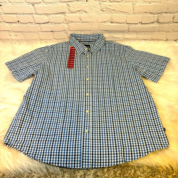 NWT GAP Men’s Short Sleeve Blue Checked Button Down Shirt Size XL - Picture 3 of 8